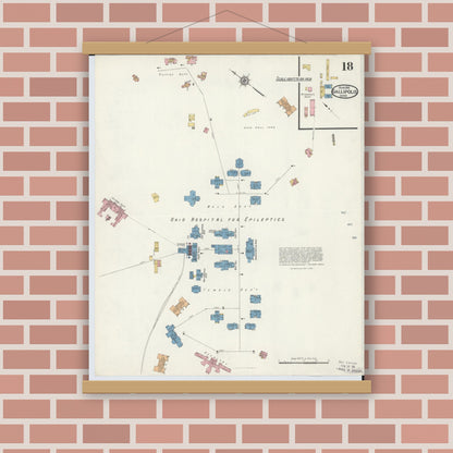 Old map wall art mockup — magnetic wood frame on brick wall — Sanborn Fire Insurance Map from Gallipolis, Gallia County, Ohio (1916), Sheet #0018