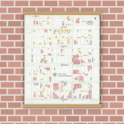 Old map wall art mockup — magnetic wood frame on brick wall — Sanborn Fire Insurance Map from Laredo, Webb County, Texas (1900), Sheet #0004
