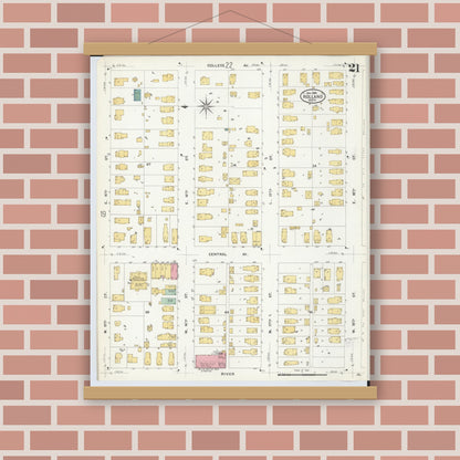 Old map wall art mockup — magnetic wood frame on brick wall — Sanborn Fire Insurance Map from Holland, Ottawa County, Michigan (1908), Sheet #0021
