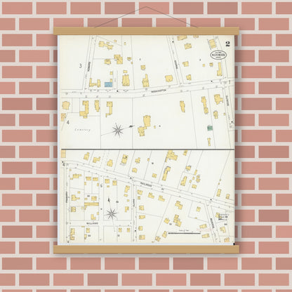 Old map wall art mockup — magnetic wood frame on brick wall — Sanborn Fire Insurance Map from Norwood, Norfolk County, Massachusetts (1903), Sheet #0002