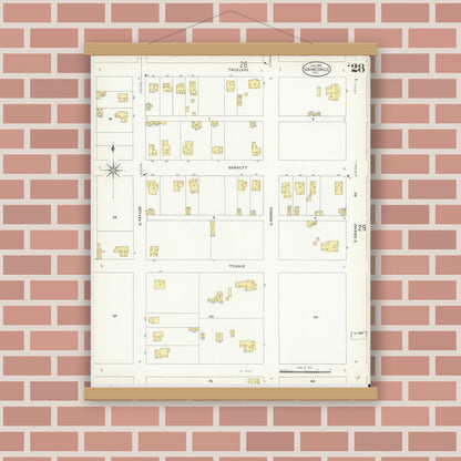 Old map wall art mockup — magnetic wood frame on brick wall — Sanborn Fire Insurance Map from Gainesville, Cooke County, Texas (1908), Sheet #0028