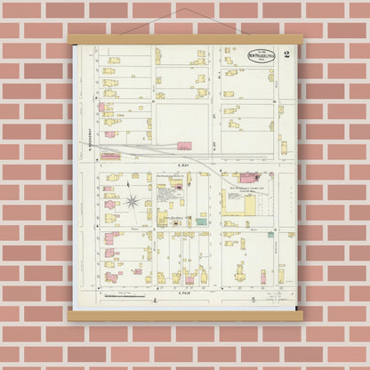 Old map wall art mockup — magnetic wood frame on brick wall — Sanborn Fire Insurance Map from New Philadelphia, Tuscarawas County, Ohio (1896), Sheet #0002