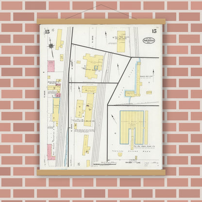 Old map wall art mockup — magnetic wood frame on brick wall — Sanborn Fire Insurance Map from Ann Arbor, Washtenaw County, Michigan (1925), Sheet #0015