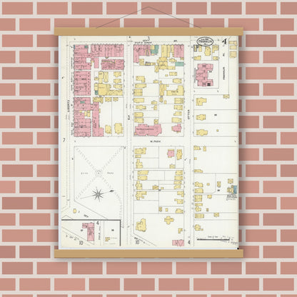 Old map wall art mockup — magnetic wood frame on brick wall — Sanborn Fire Insurance Map from Franklin, Venango County, Pennsylvania (1906), Sheet #0004
