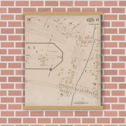 Old map wall art mockup — magnetic wood frame on brick wall — Sanborn Fire Insurance Map from Penn Yan, Yates County, New York (1922), Sheet #0011