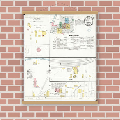 Old map wall art mockup — magnetic wood frame on brick wall — Sanborn Fire Insurance Map from Red Oak, Montgomery County, Iowa (1899) â€” Complete Set