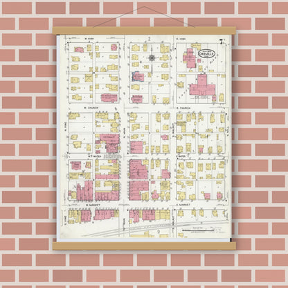 Old map wall art mockup — magnetic wood frame on brick wall — Sanborn Fire Insurance Map from Orrville, Wayne County, Ohio (1920), Sheet #0007