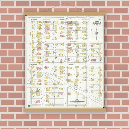Old map wall art mockup — magnetic wood frame on brick wall — Sanborn Fire Insurance Map from Covington, Miami County, Ohio (1920), Sheet #0005