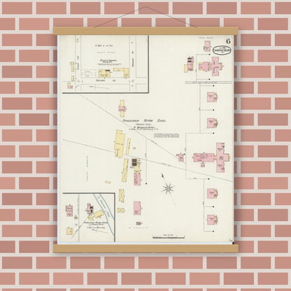 Old map wall art mockup — magnetic wood frame on brick wall — Sanborn Fire Insurance Map from Canonsburg, Washington County, Pennsylvania (1896), Sheet #0006