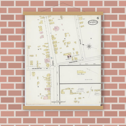 Old map wall art mockup — magnetic wood frame on brick wall — Sanborn Fire Insurance Map from Princeton, Mercer County, New Jersey (1890), Sheet #0006