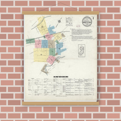 Old map wall art mockup — magnetic wood frame on brick wall — Sanborn Fire Insurance Map from Hackettstown, Warren County, New Jersey (1914) - Complete Map Set