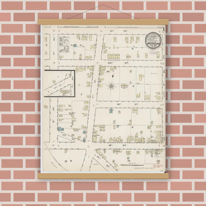 Old map wall art mockup — magnetic wood frame on brick wall — Sanborn Fire Insurance Map from Whitestone, Queens County, New York (1886), Sheet #0001