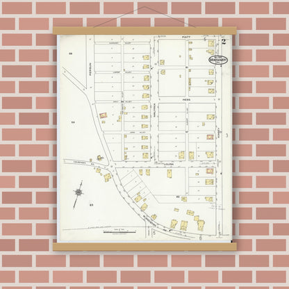 Old map wall art mockup — magnetic wood frame on brick wall — Sanborn Fire Insurance Map from Montgomery, Lycoming County, Pennsylvania (1920), Sheet #0002