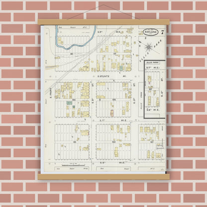 Old map wall art mockup — magnetic wood frame on brick wall — Sanborn Fire Insurance Map from Ashland, Ashland County, Wisconsin (1890), Sheet #0007