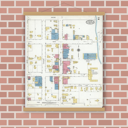 Old map wall art mockup — magnetic wood frame on brick wall — Sanborn Fire Insurance Map from Titusville, Brevard County, Florida (1920), Sheet #0002