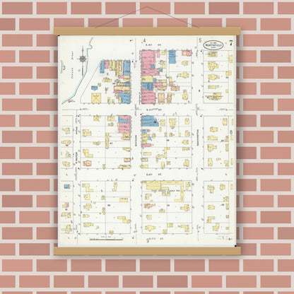 Old map wall art mockup — magnetic wood frame on brick wall — Sanborn Fire Insurance Map from Northfield, Rice County, Minnesota (1910), Sheet #0007