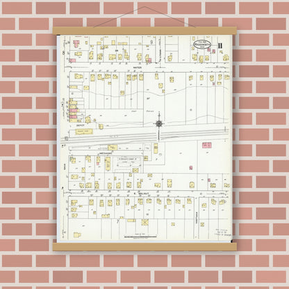 Old map wall art mockup — magnetic wood frame on brick wall — Sanborn Fire Insurance Map from Wadsworth, Medina County, Ohio (1923), Sheet #0011