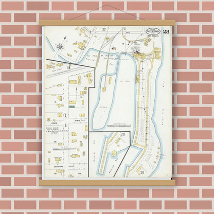 Old map wall art mockup — magnetic wood frame on brick wall — Sanborn Fire Insurance Map from Sault Sainte Marie, Chippewa County, Michigan (1902), Sheet #0028