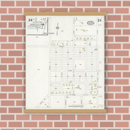 Old map wall art mockup — magnetic wood frame on brick wall — Sanborn Fire Insurance Map from Palatka, Putnam County, Florida (1924), Sheet #0024