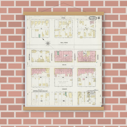 Old map wall art mockup — magnetic wood frame on brick wall — Sanborn Fire Insurance Map from Calvert, Robertson County, Texas (1891), Sheet #0002