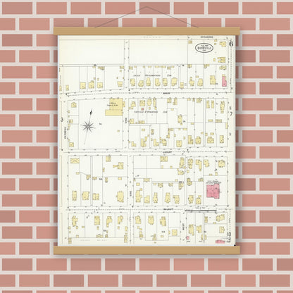 Old map wall art mockup — magnetic wood frame on brick wall — Sanborn Fire Insurance Map from Boonville, Warrick County, Indiana (1907), Sheet #0006