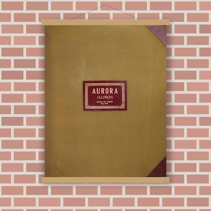 Old map wall art mockup — magnetic wood frame on brick wall — Sanborn Fire Insurance Map from Aurora, Kane County, Illinois (1950), Sheet #0001