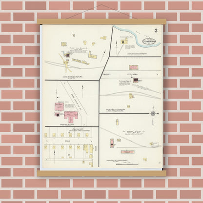 Old map wall art mockup — magnetic wood frame on brick wall — Sanborn Fire Insurance Map from Stambaugh, Iron County, Michigan (1913), Sheet #0003