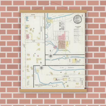 Old map wall art mockup — magnetic wood frame on brick wall — Sanborn Fire Insurance Map from Wilson, Niagara County, New York (1891) - Complete Map Set