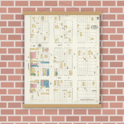 Old map wall art mockup — magnetic wood frame on brick wall — Sanborn Fire Insurance Map from Flatonia, Fayette County, Texas (1906), Sheet #0002
