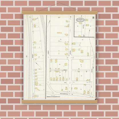 Old map wall art mockup — magnetic wood frame on brick wall — Sanborn Fire Insurance Map from Duncannon, Perry County, Pennsylvania (1911), Sheet #0008