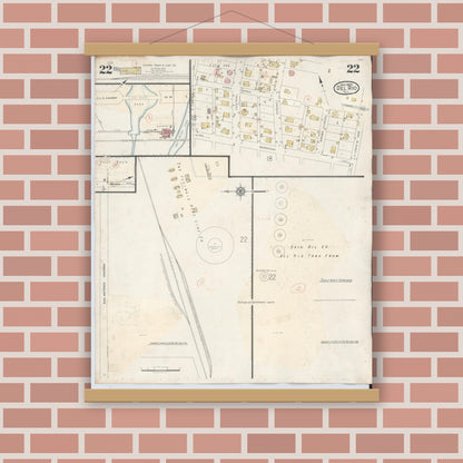 Old map wall art mockup — magnetic wood frame on brick wall — Sanborn Fire Insurance Map from Del Rio, Val Verde County, Texas (1948), Sheet #0022