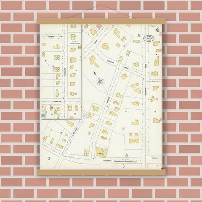 Old map wall art mockup — magnetic wood frame on brick wall — Sanborn Fire Insurance Map from Concord, Middlesex County, Massachusetts (1903), Sheet #0004