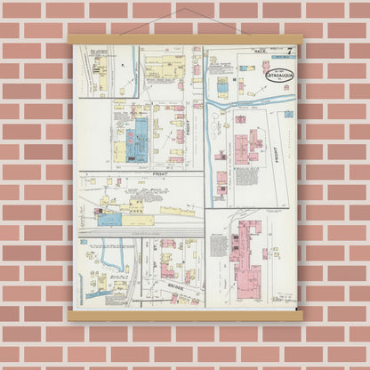 Old map wall art mockup — magnetic wood frame on brick wall — Sanborn Fire Insurance Map from Catasauqua, Lehigh County, Pennsylvania (1891), Sheet #0007