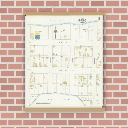 Old map wall art mockup — magnetic wood frame on brick wall — Sanborn Fire Insurance Map from Hastings, Dakota County, Minnesota (1911), Sheet #0005