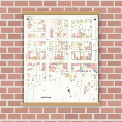 Old map wall art mockup — magnetic wood frame on brick wall — Sanborn Fire Insurance Map from Rio Grande City, Starr County, Texas (1940), Sheet #0002