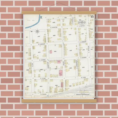 Old map wall art mockup — magnetic wood frame on brick wall — Sanborn Fire Insurance Map from Shamokin, Northumberland County, Pennsylvania (1891), Sheet #0015