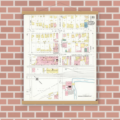 Old map wall art mockup — magnetic wood frame on brick wall — Sanborn Fire Insurance Map from Ottumwa, Wapello County, Iowa (1909), Sheet #0011