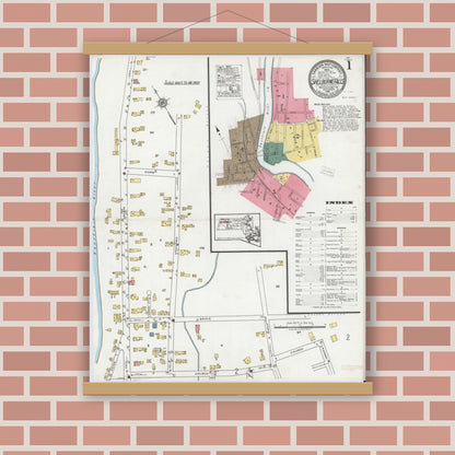 Old map wall art mockup — magnetic wood frame on brick wall — Sanborn Fire Insurance Map from Shelburne Falls, Franklin County, Massachusetts (1919) - Complete Map Set