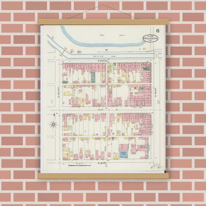 Old map wall art mockup — magnetic wood frame on brick wall — Sanborn Fire Insurance Map from Chillicothe, Ross County, Ohio (1895), Sheet #0006