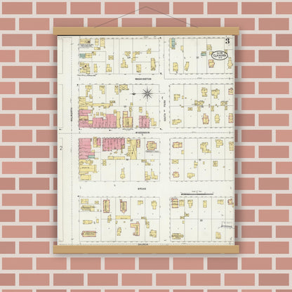 Old map wall art mockup — magnetic wood frame on brick wall — Sanborn Fire Insurance Map from Elkhorn, Walworth County, Wisconsin (1898), Sheet #0003