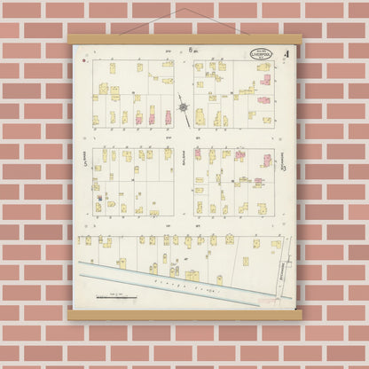 Old map wall art mockup — magnetic wood frame on brick wall — Sanborn Fire Insurance Map from Liverpool, Onondaga County, New York (1915), Sheet #0004