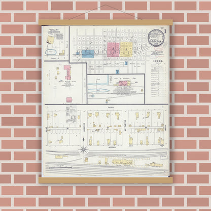 Old map wall art mockup — magnetic wood frame on brick wall — Sanborn Fire Insurance Map from Cameron, Clinton County, Missouri (1897) - Complete Map Set