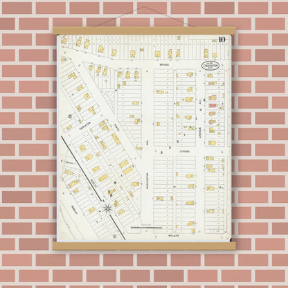 Old map wall art mockup — magnetic wood frame on brick wall — Sanborn Fire Insurance Map from Crookston, Polk County, Minnesota (1900), Sheet #0010