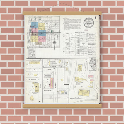 Old map wall art mockup — magnetic wood frame on brick wall — Sanborn Fire Insurance Map from Tuscola, Douglas County, Illinois (1914) - Complete Map Set