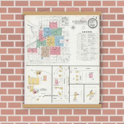 Old map wall art mockup — magnetic wood frame on brick wall — Sanborn Fire Insurance Map from Kewanee, Henry County, Illinois (1899) - Complete Map Set