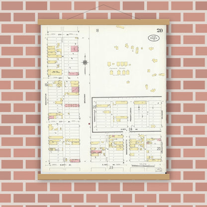 Old map wall art mockup — magnetic wood frame on brick wall — Sanborn Fire Insurance Map from Gary, Lake County, Indiana (1911), Sheet #0020