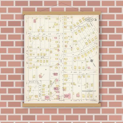 Old map wall art mockup — magnetic wood frame on brick wall — Sanborn Fire Insurance Map from Carrollton, Carroll County, Ohio (1921), Sheet #0003