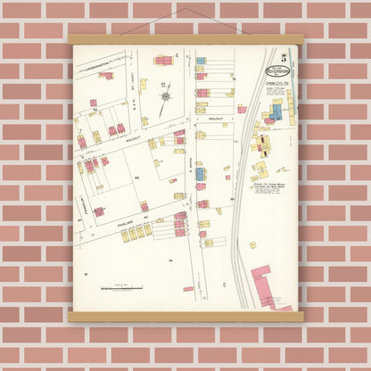 Old map wall art mockup — magnetic wood frame on brick wall — Sanborn Fire Insurance Map from Royersford, Montgomery County, Pennsylvania (1921), Sheet #0005
