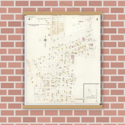 Old map wall art mockup — magnetic wood frame on brick wall — Sanborn Fire Insurance Map from Yellow Springs, Greene County, Ohio (1945), Sheet #0004
