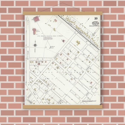 Old map wall art mockup — magnetic wood frame on brick wall — Sanborn Fire Insurance Map from Radford, Independent Cities, Virginia (1920), Sheet #0010